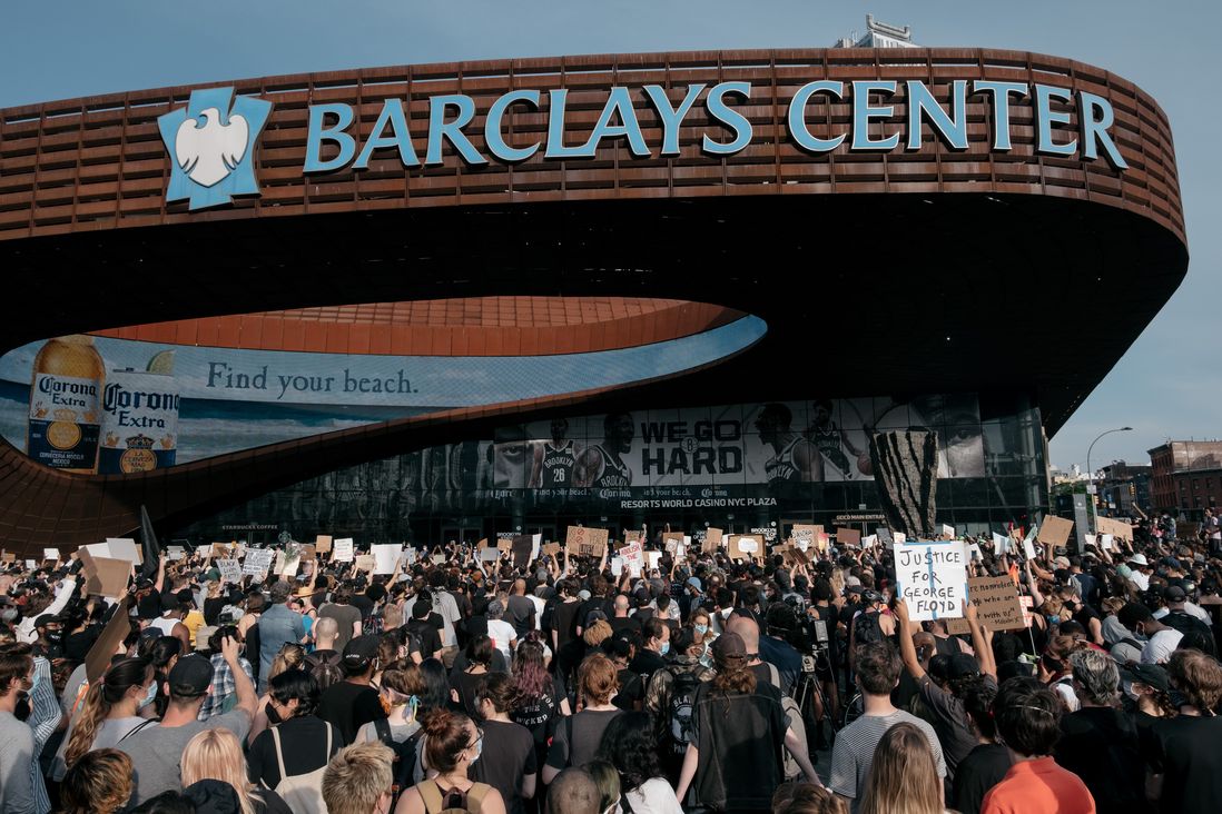 The crowd outside Barclays Center for the George Floyd protest.